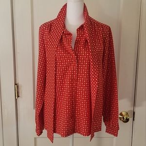 Vintage "Librarian Blouse" - tie neck shirt - button down